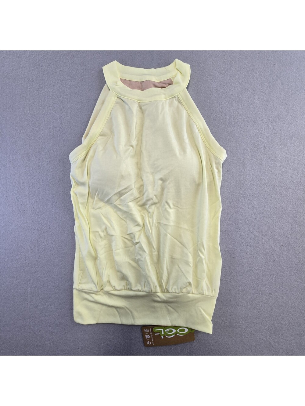 OGL Halter Neck Banded Hem Bra Tank Top Womens S Cream Yellow Lyocell NWT